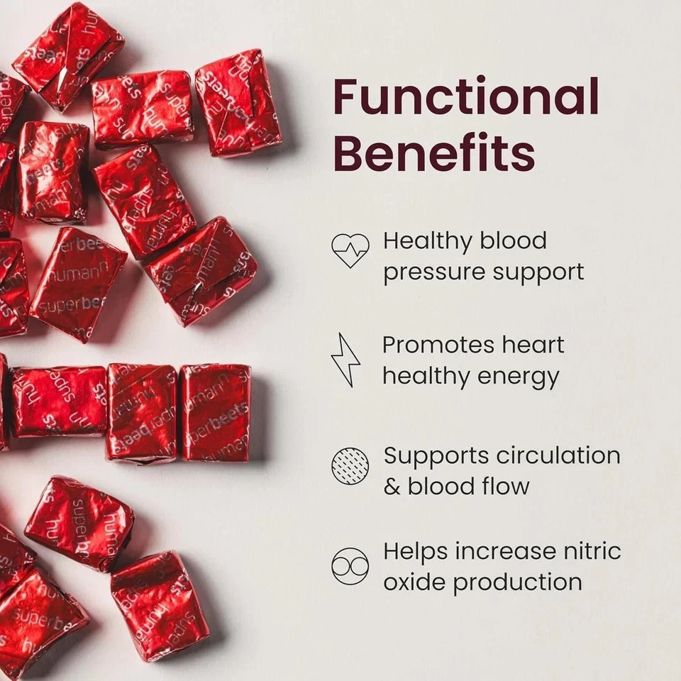 Humann SuperBeets Heart Chews: Nitric Oxide & Blood Pressure Support, 60 Count