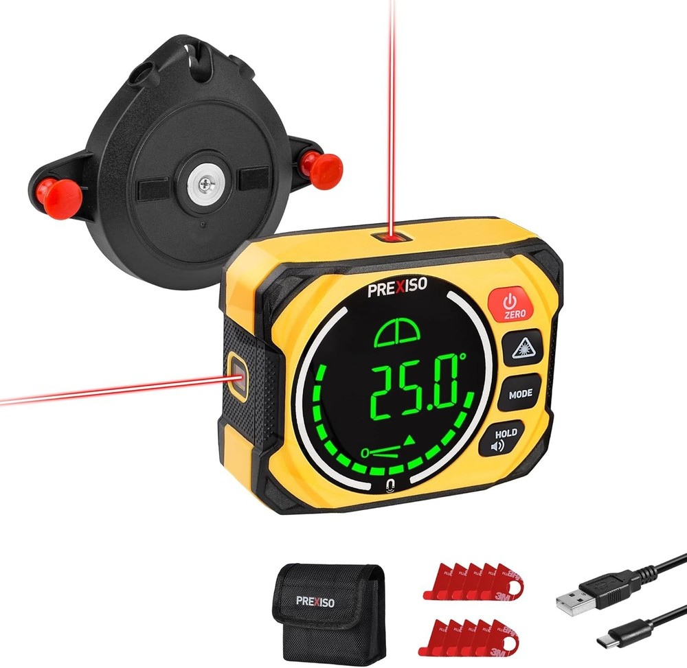 Precision Digital Angle Finder & Laser Level: Compact Tool with Wall Mount Base