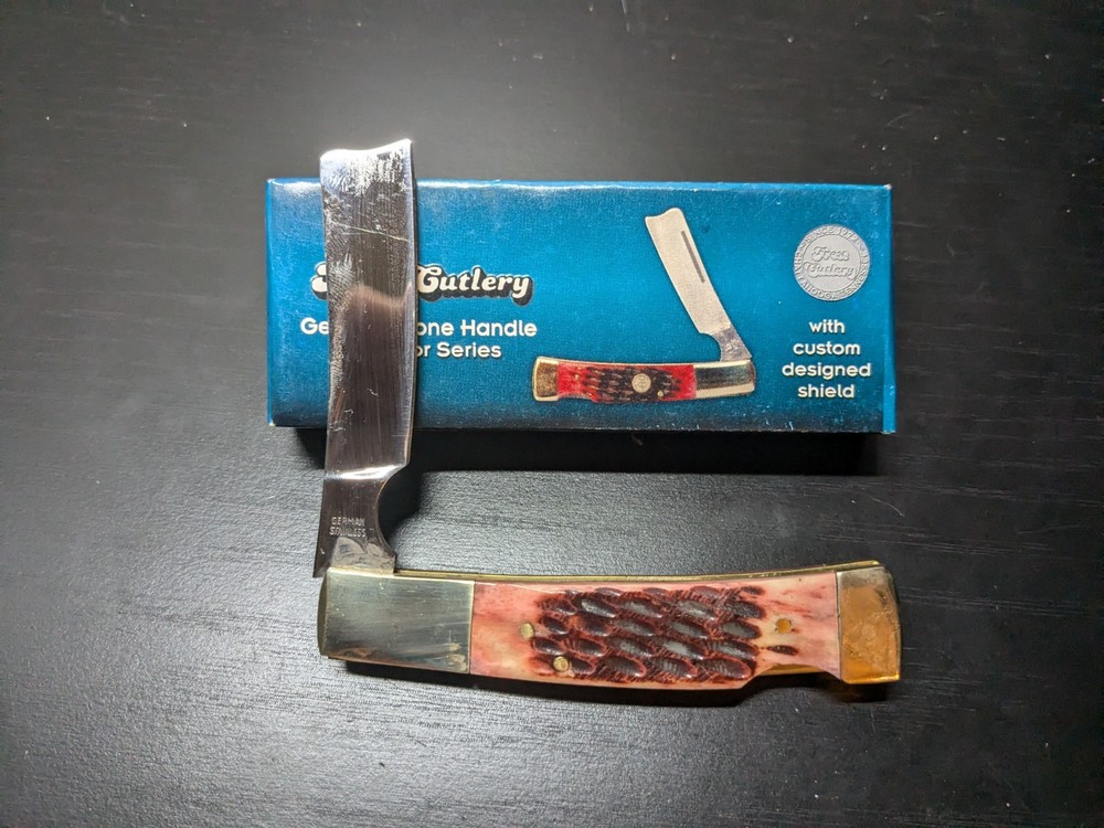 Frost 4" Razor Lock Folder Brown Bone Handle - 17-150SAJ