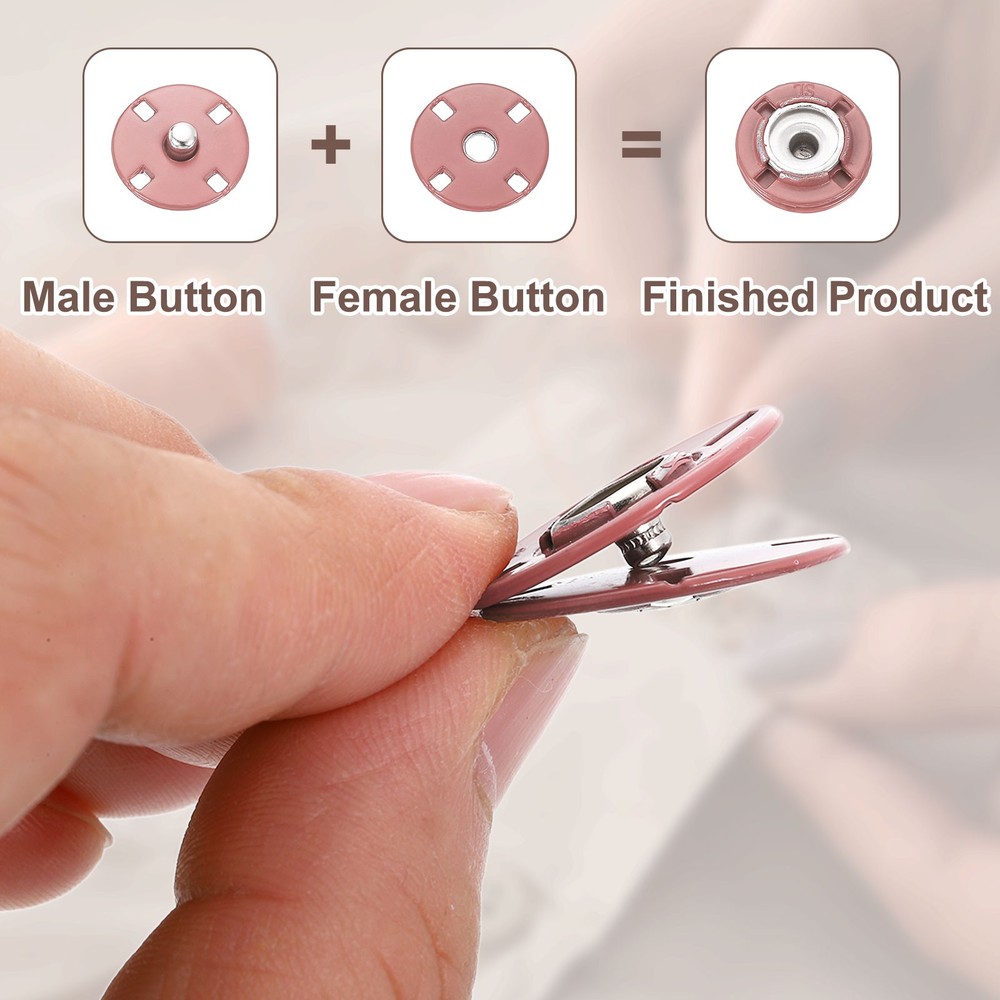 10 Sets Sewing Snap Buttons, Press Buttons Snap Fasteners 15mm, Pink