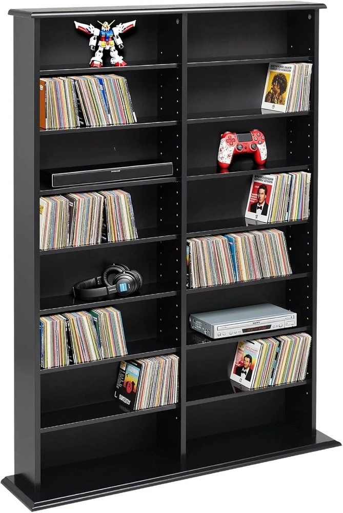 Elegant Double Width Display Cabinet with Adjustable Shelving for Media Storage