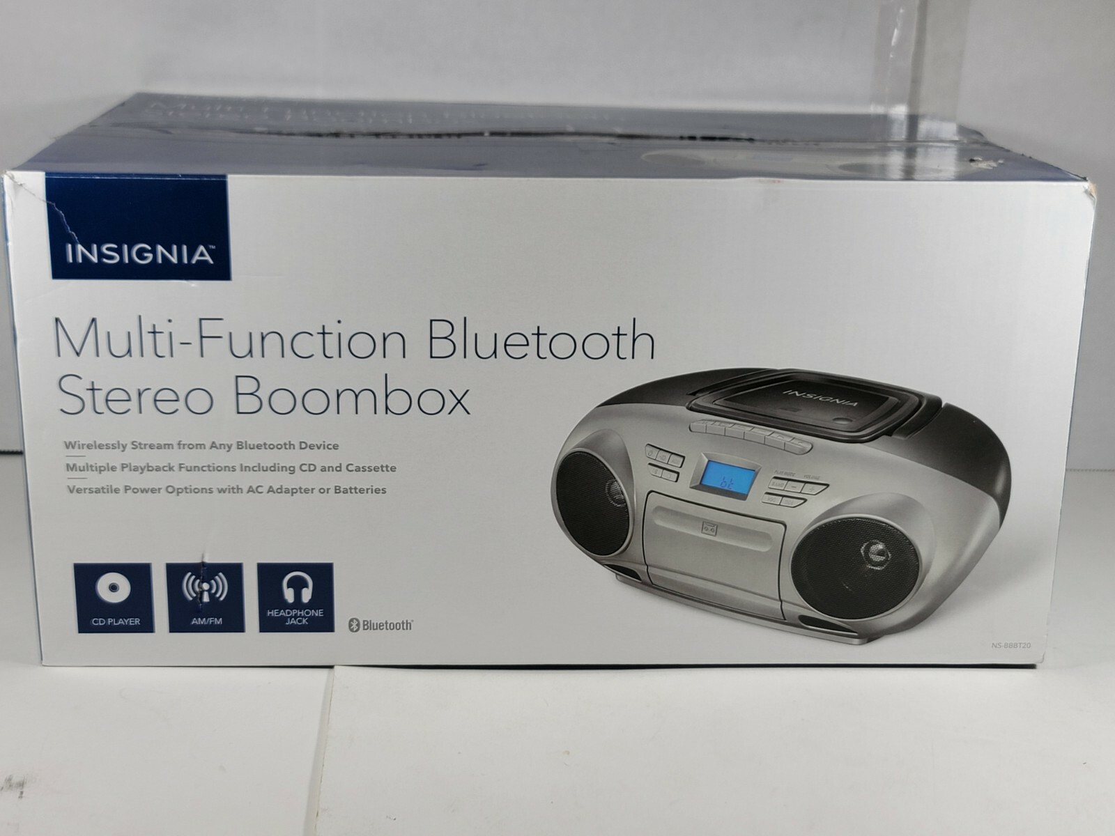 Insignia - AM/FM Radio Portable CD Boombox with Bluetooth - Silver/Black