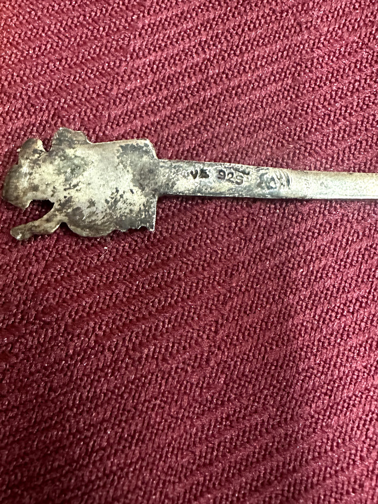 ANTIQUE Tiny SILVER SOUVENIR MINI LADLE WITH AZTEC THEME 3 1/2"