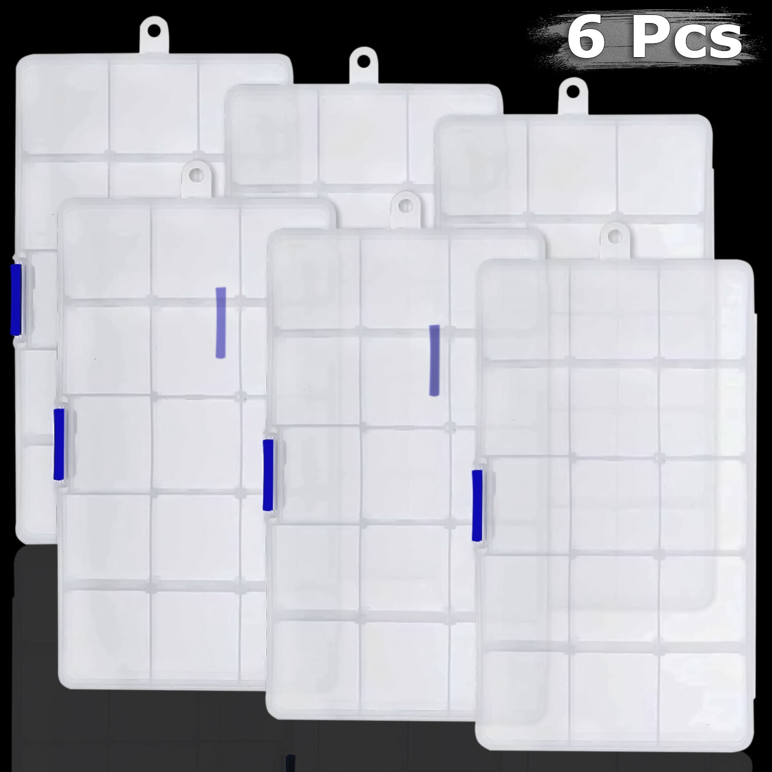 6 Pack Clear Jewelry Box Plastic Bead Storage Craft Container Earrings Organizer