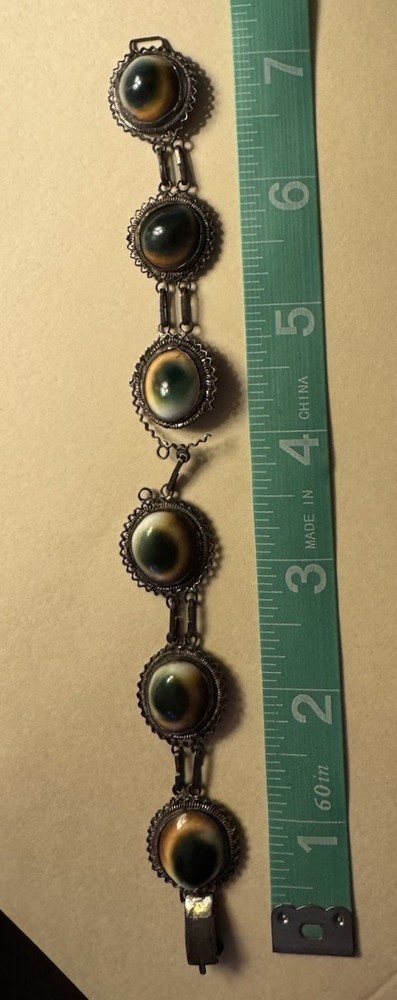 Victorian Era Operculum Shell Bracelet With Intricate Cannetille Scroll Work