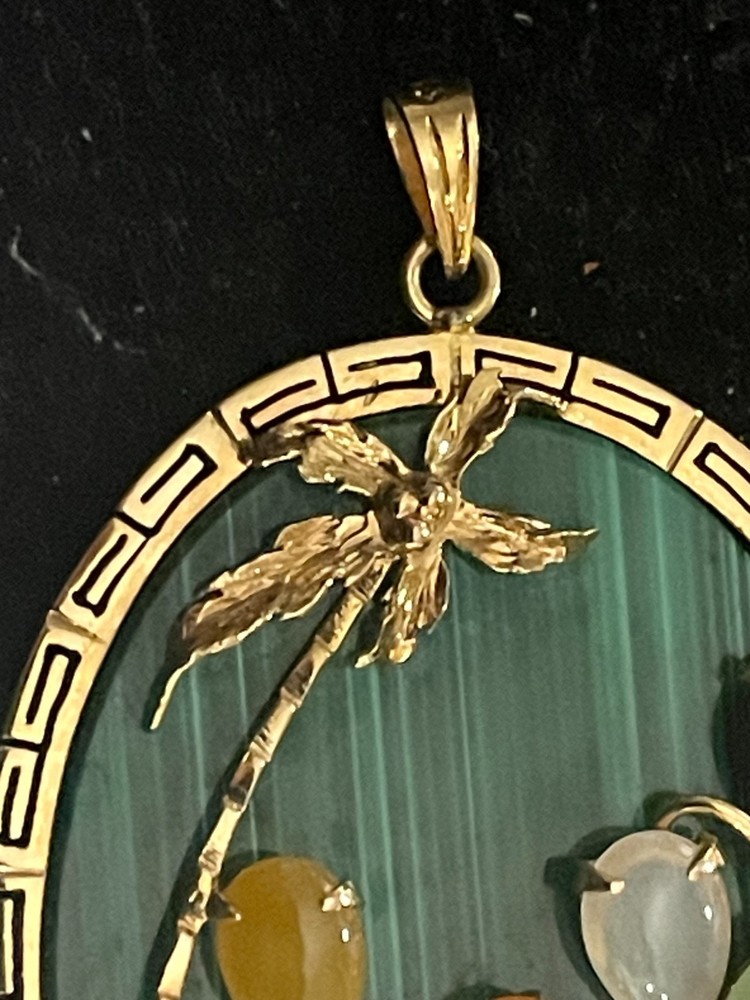 Malachite Multi-Gemstone Pendant 14K Yellow