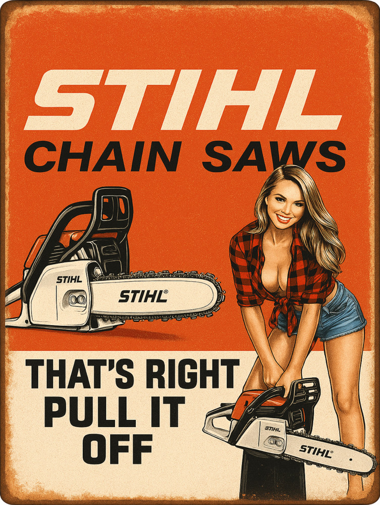 Stihl chainsaws that's right pull it off wall art metal sign