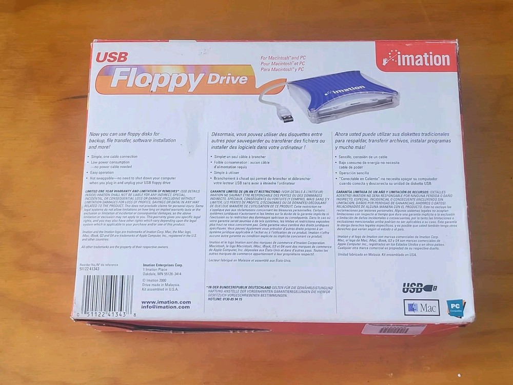 Imation USB Floppy Drive Model 2000 Macintosh & Windows PC Systems Box
