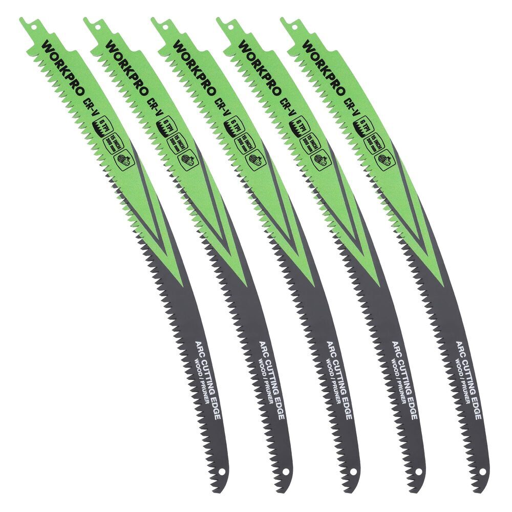 WORKPRO 5PCS 15" Wood Pruning Reciprocating Saw Blades Set Arc Cutting Edge 6TPI