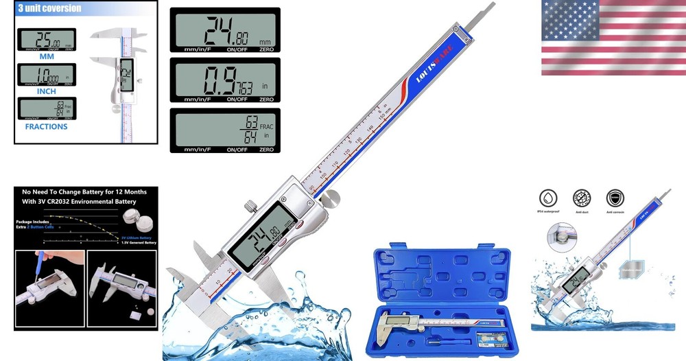 Versatile Digital Caliper with Large LCD Screen - Precision Stainless Steel Tool