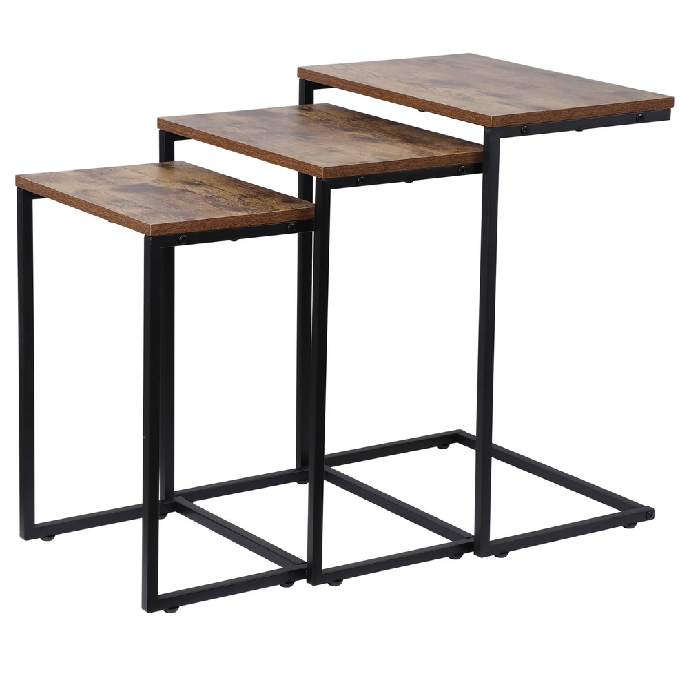 Nesting Coffee Table Set of 3 Industrial Stacking Accent End Table Rustic Brown