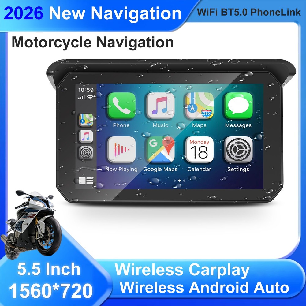 Motorcycle Portable 5" CarPlay GPS Navigation Wireless Android Auto Waterproof