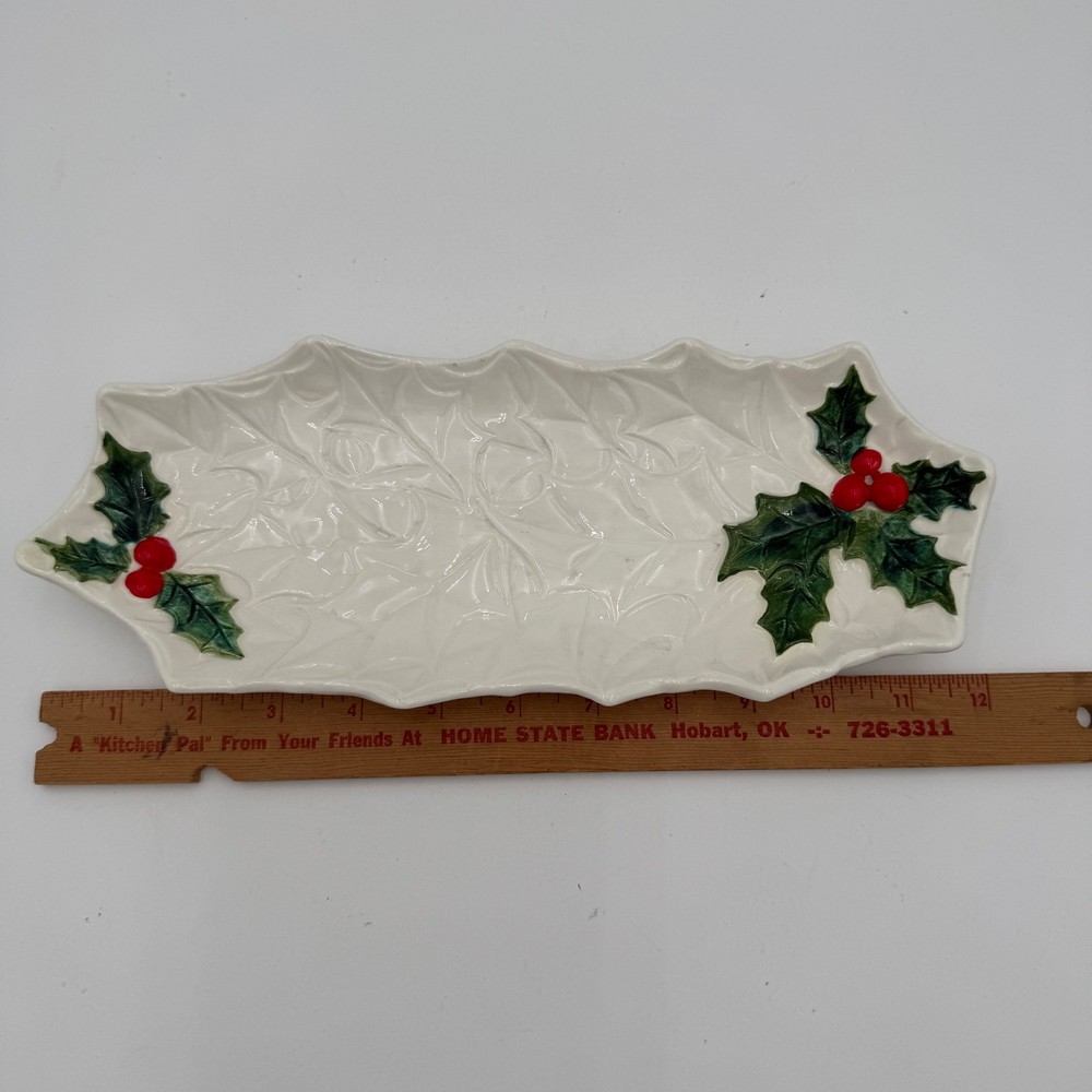 Vintage Celery Platter White Holly Pattern by Lefton 12"