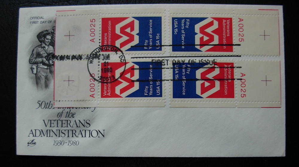 1825 Veterans Administration FDC - Matched Set Single Plate #s