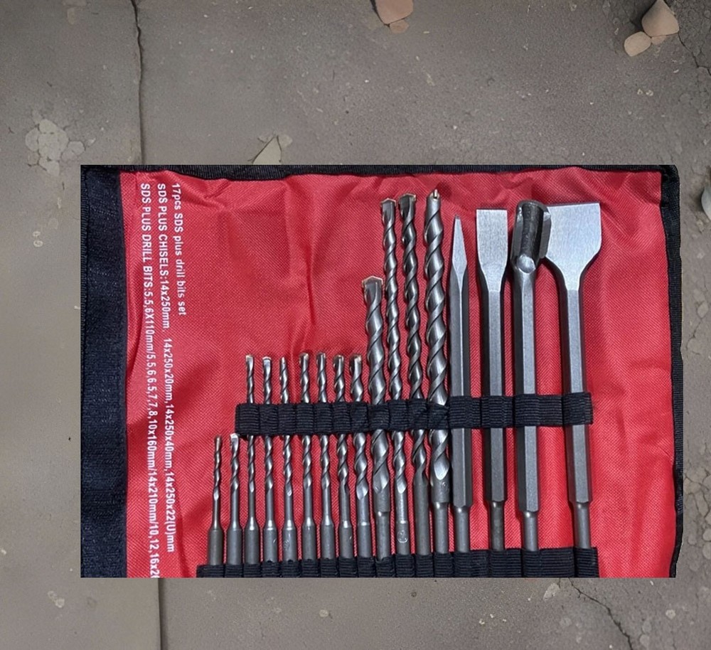 17 PC DRILL BITS & CHISEL SDS PLUS BIT FOR  FIT BOSCH HILTI ROTARY HAMMER DRILL