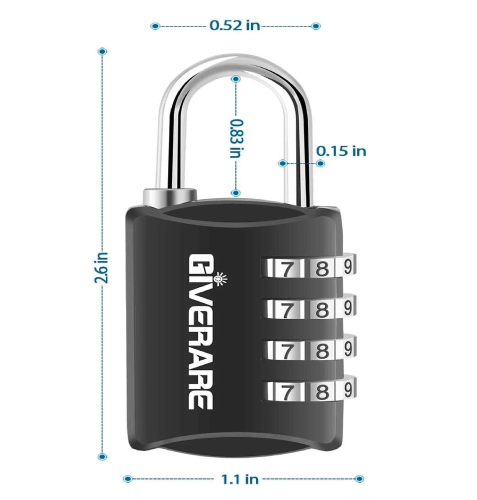 4 Pack Combination Lock, 4-Digit Padlock Keyless, Resettable Luggage Locks