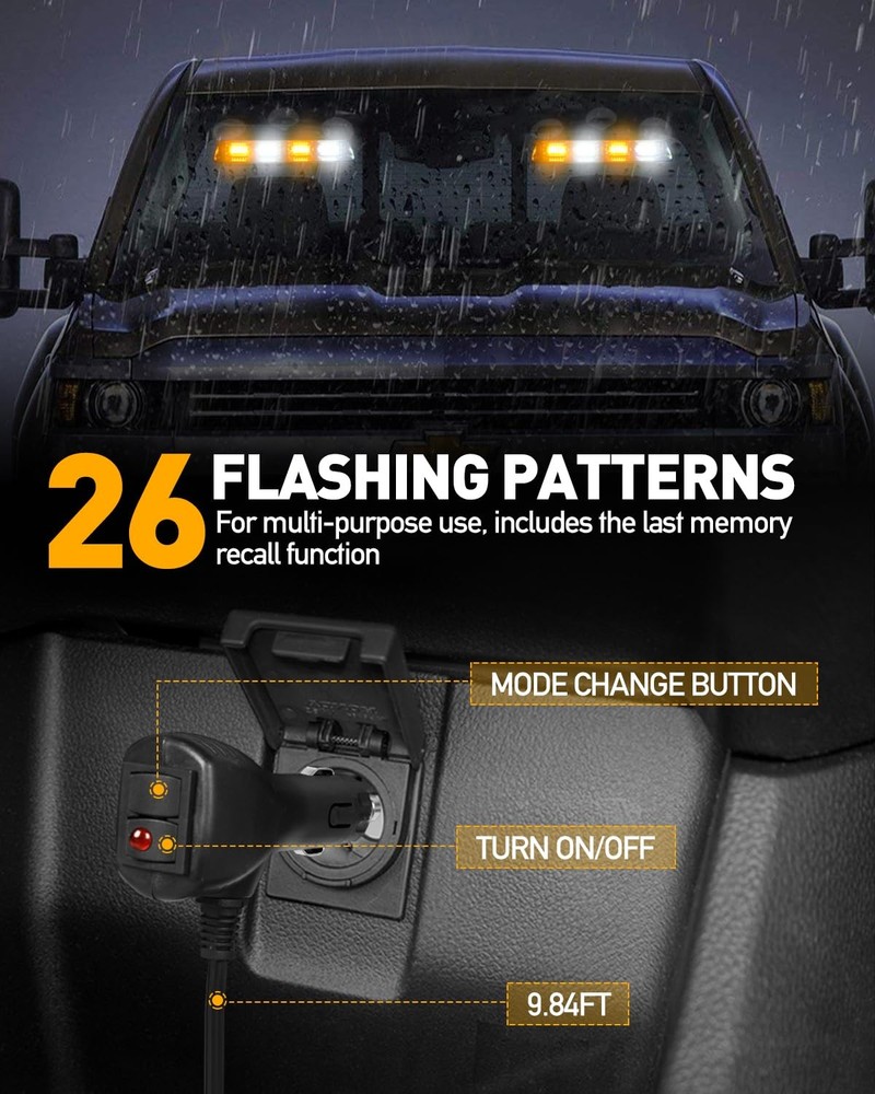 Emergency Dash Strobe Lights Amber White 48LED Hazard Warning Bar 2002L