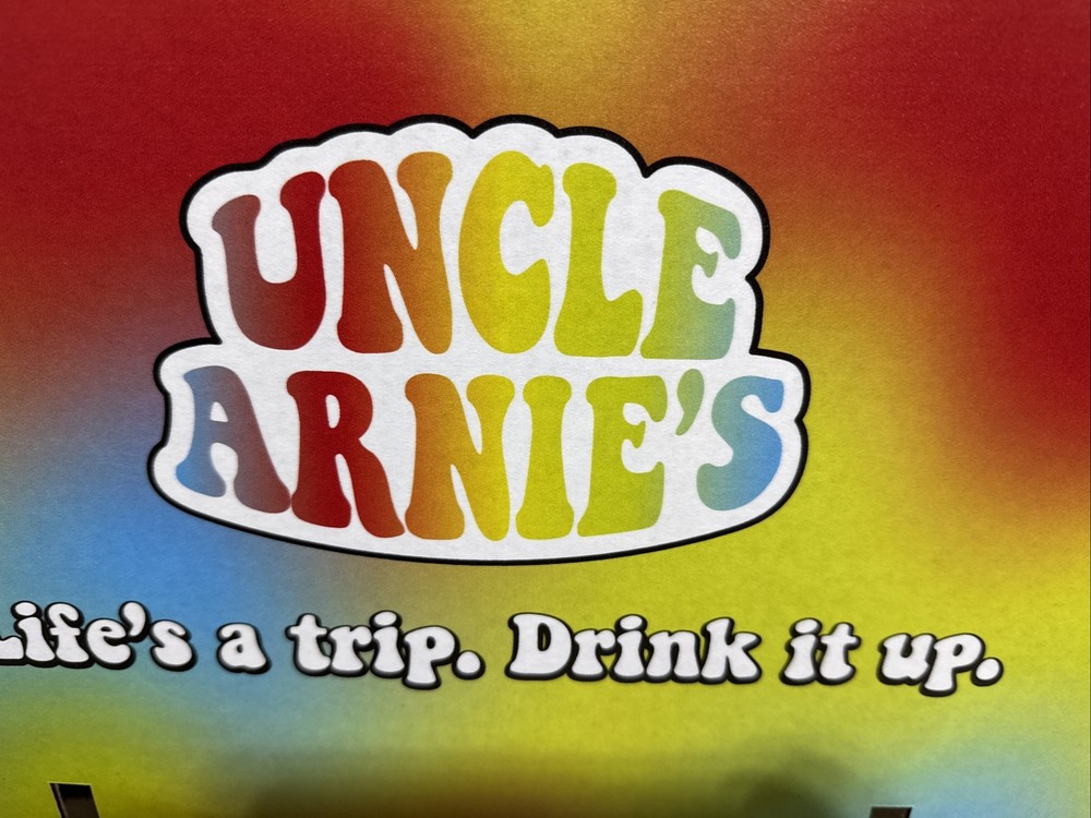 Uncle Arnies THC Beverage Cardboard Case card.double Sided Version 2