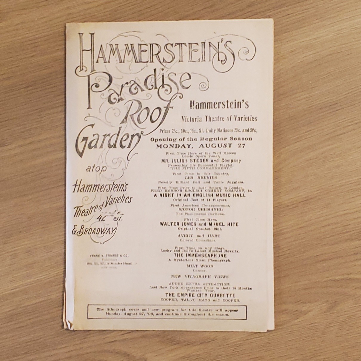 2210----1906 Hammerstein's Paradise Roof Garden Theatre NYC program