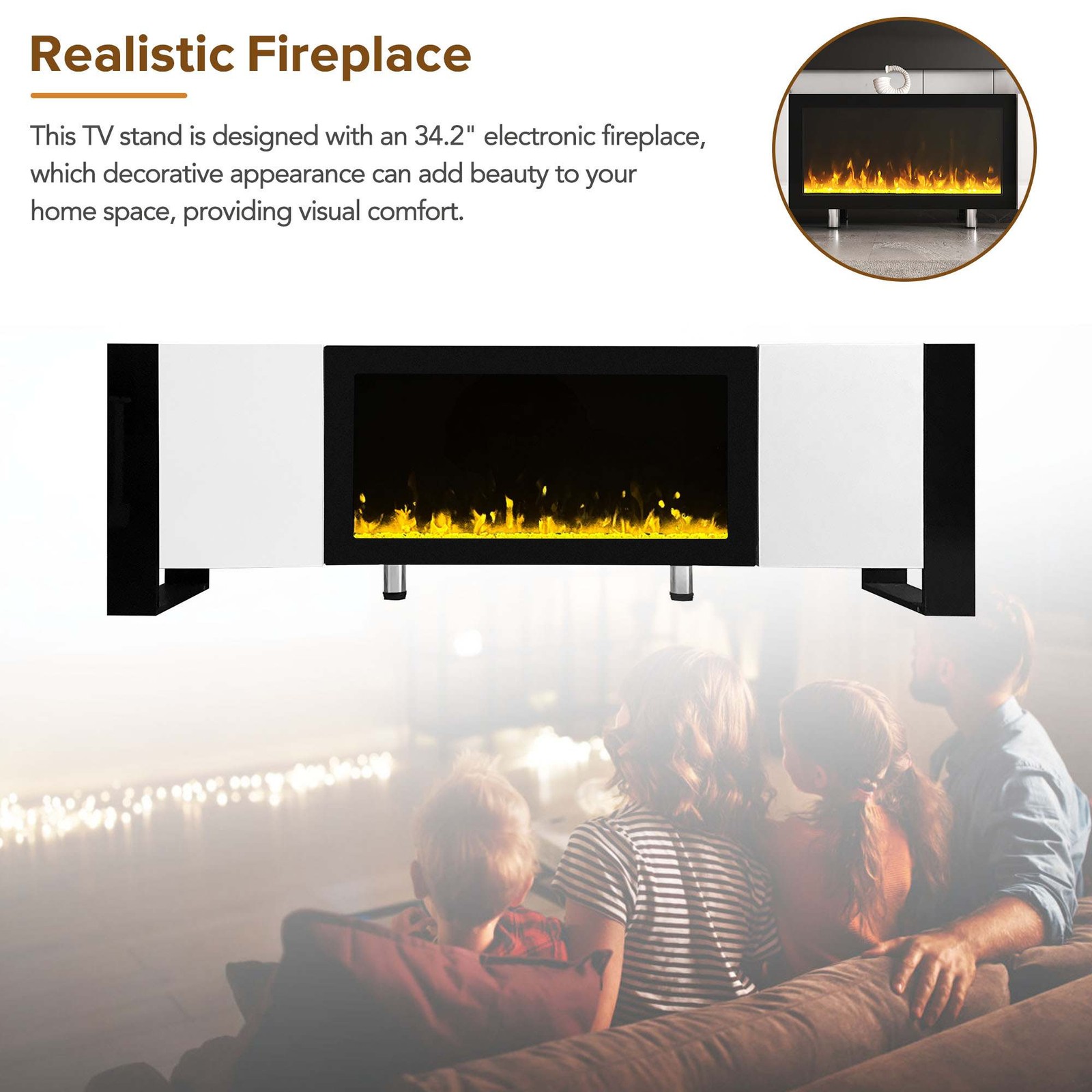 FUNIDEE Glossy TV Stand for TVs up to 78" Console with 34.2'' Electric Fireplace
