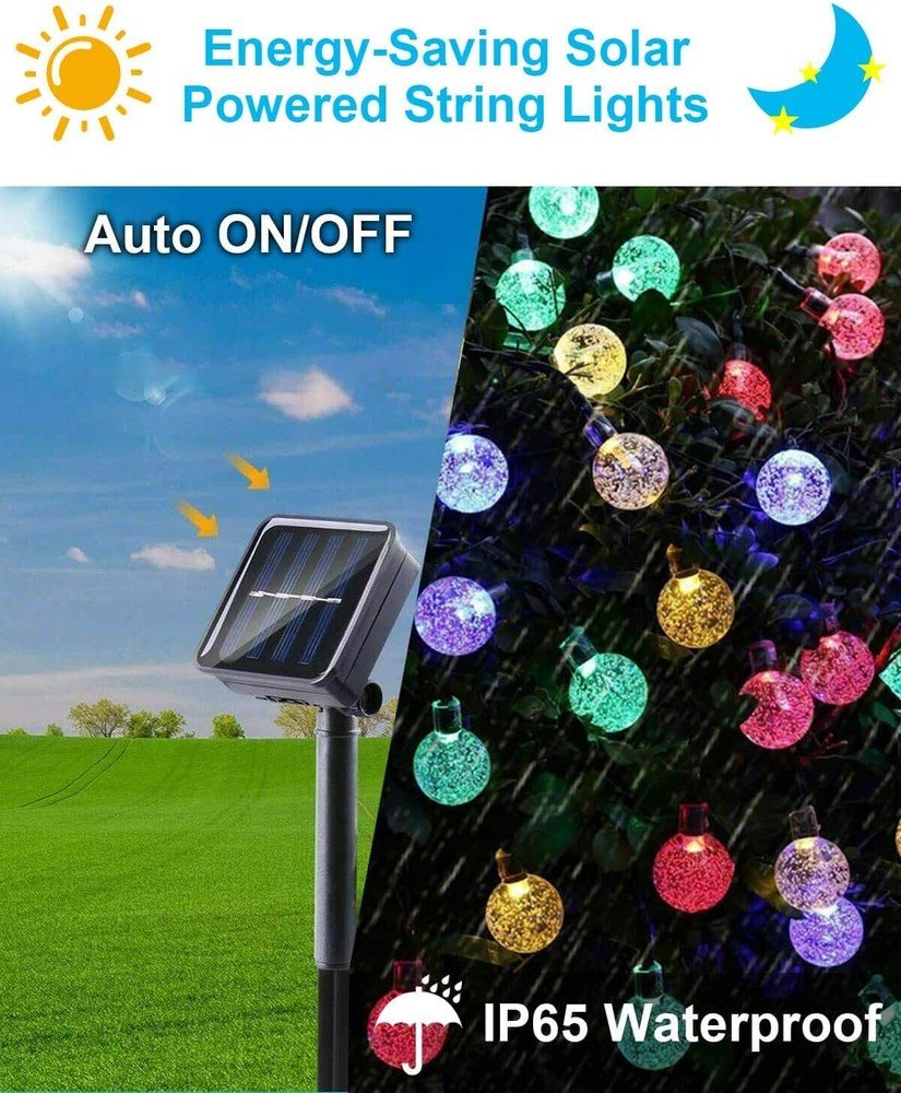 Solar String Lights Outdoor 25ft 40 Led String Lights 8 Modes Crystal Ball IP65