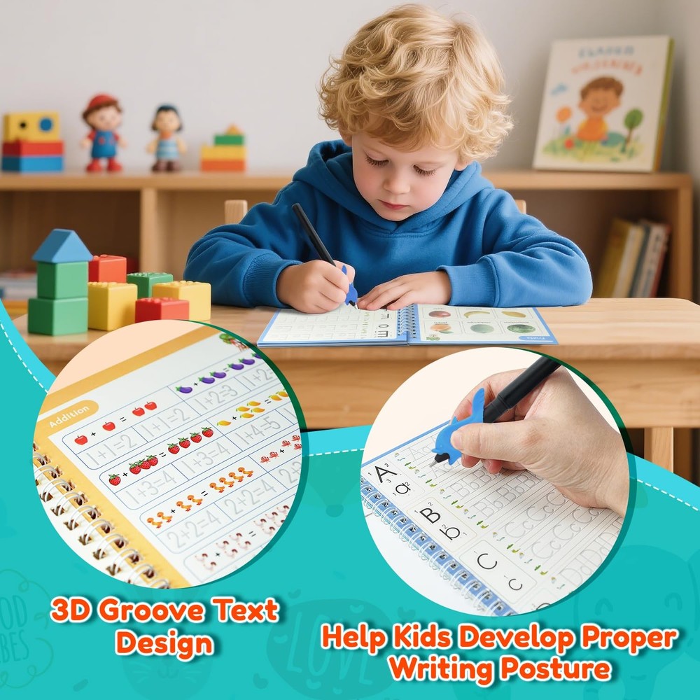 Elover Magic Grooved Writing Practice for 7.4 * 5.1 INCH, Multicolor
