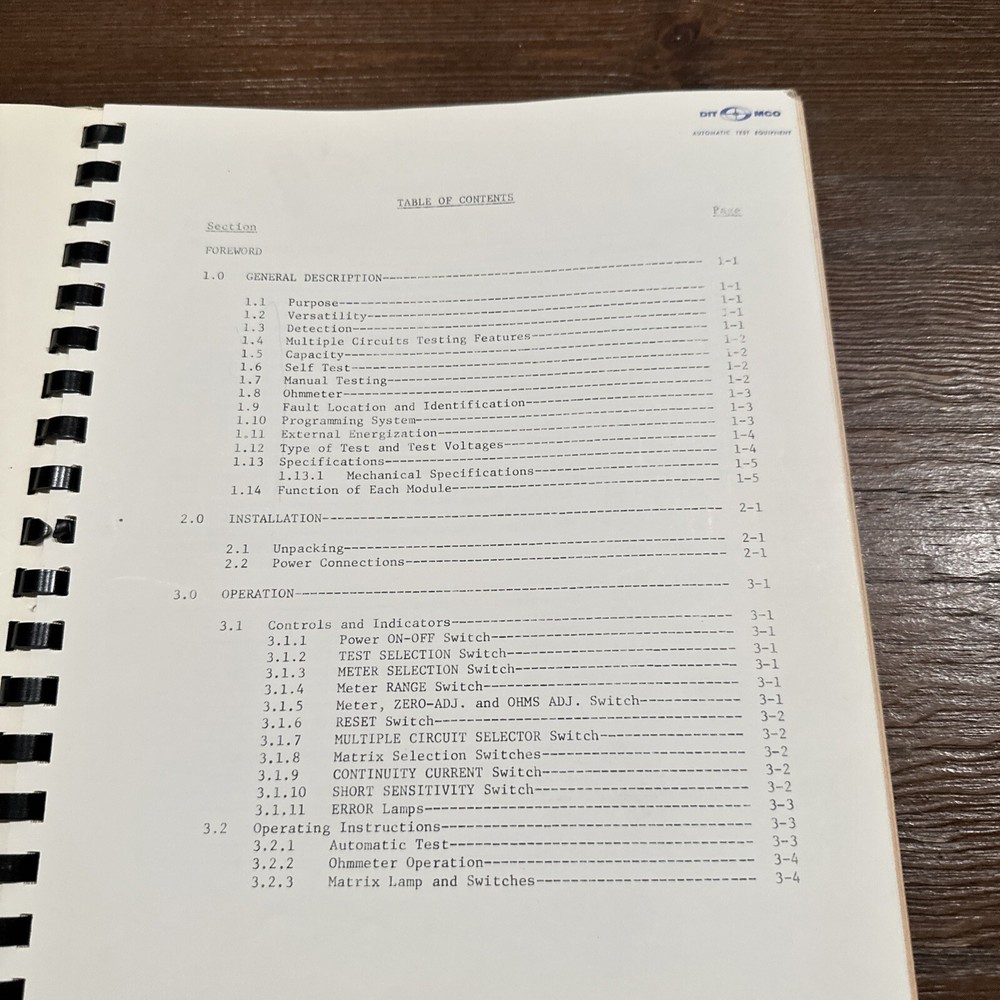 DIT-MCO 200-B2 Automatic Circuit Analyzer Operating Manual TM 70-00063