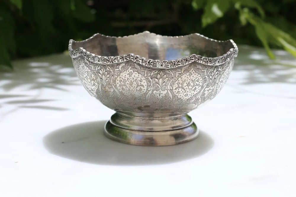Antique Ancient silver 84 Repousse Bowl engraved handmade marked