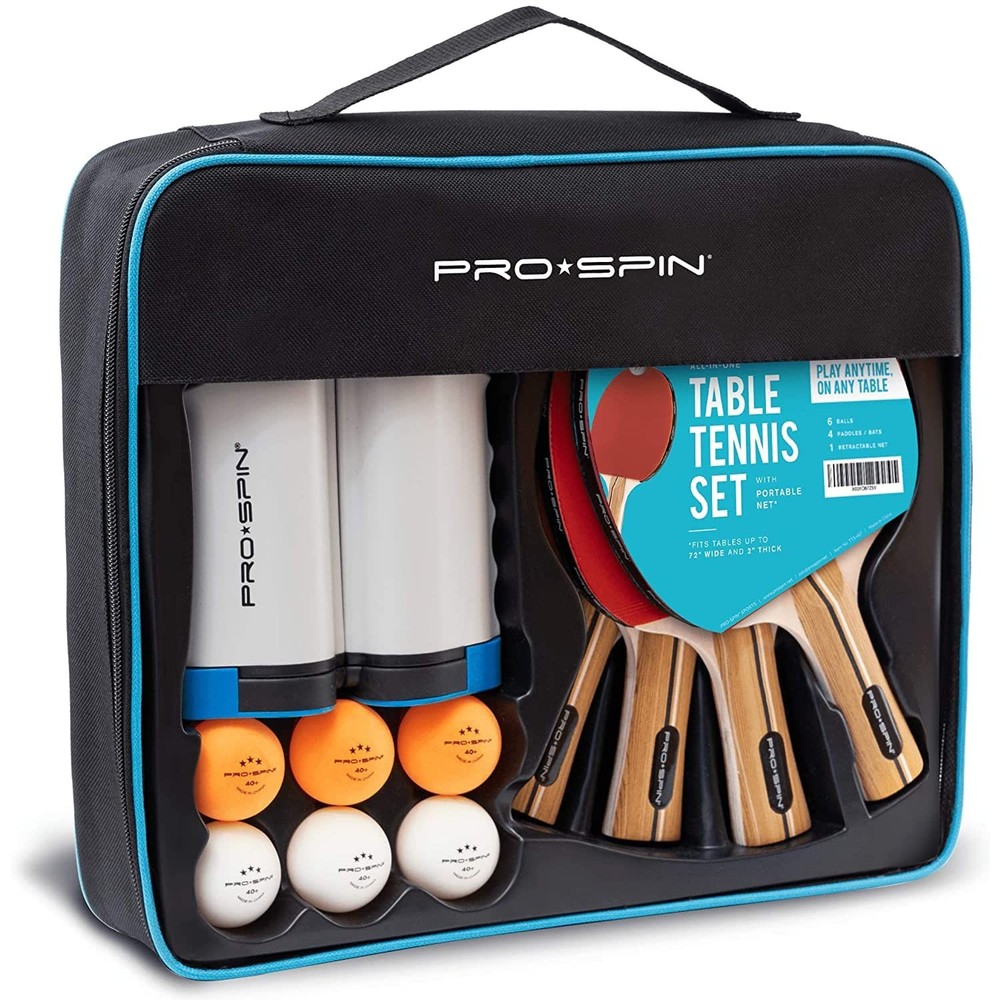 PRO-SPIN Portable Ping Pong Set with 4-Player Set, | Active Red