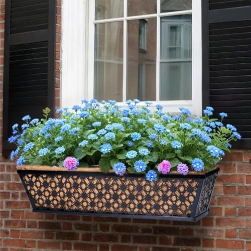 Window Planter Box with Adjustable Bracket and Coco Liner for 24 inch 4 pcs