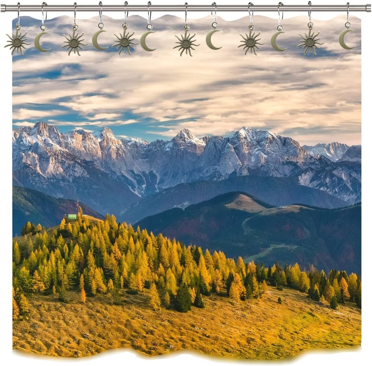 Sun Moon Celestial Shower Curtain Hooks Rustproof Boho Decorative Rings 12 Pack