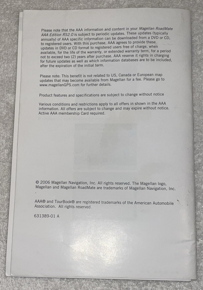 Magellan RoadMate AAA Edition RS2.0 User Manual