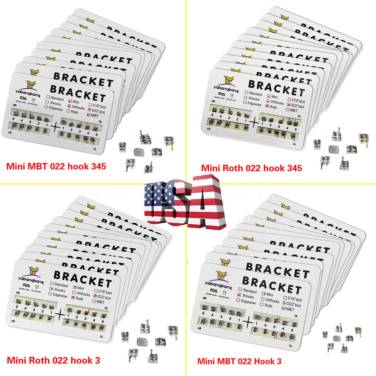 200pcs Dental Orthodontic Bracket Braces Roth/MBT 022" Slot 3/345 hooks Metal US