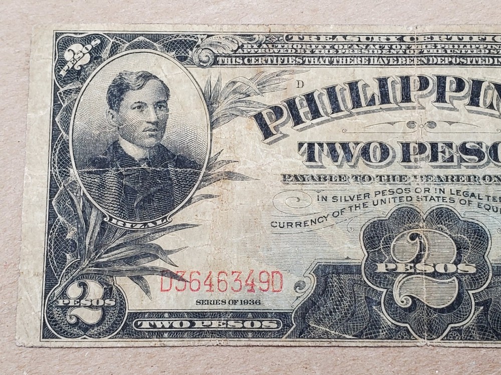 1936 and 1941 Philippines Two Pesos Banknote
