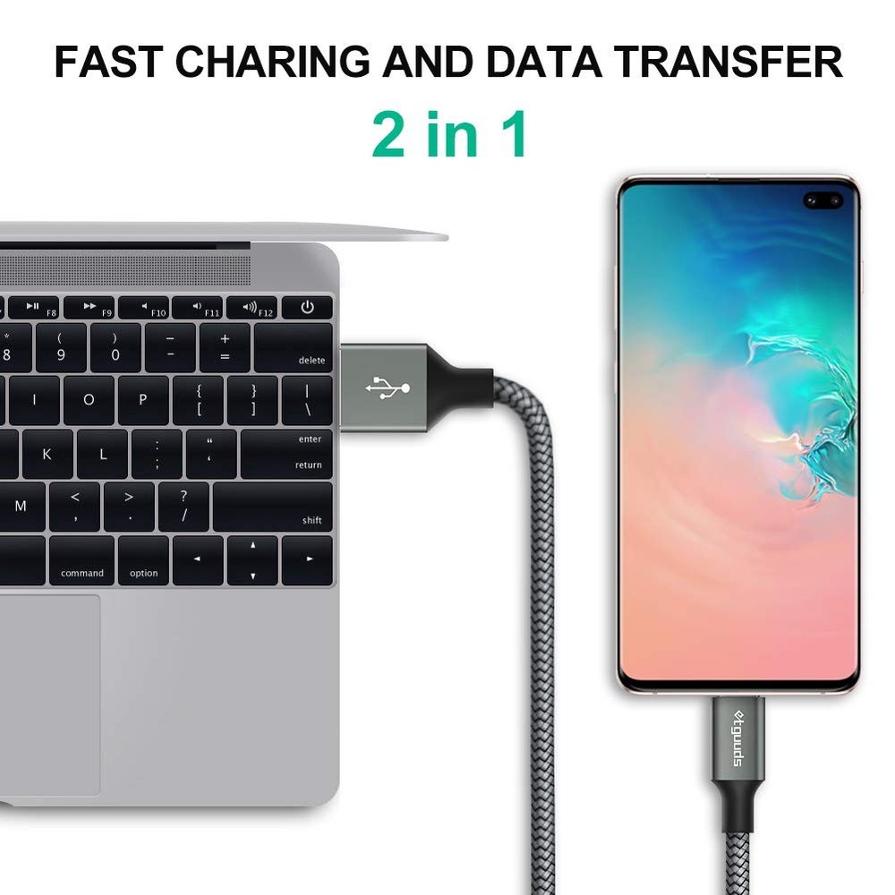 etguuds USB A to C Cable 6ft, 2-Pack, 3A Fast Charging Type C Gray