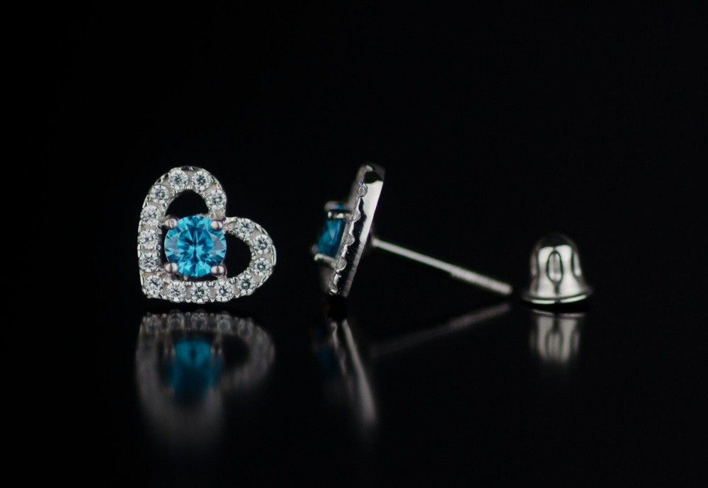 14k Solid Yellow and White Gold Heart Stud Earrings