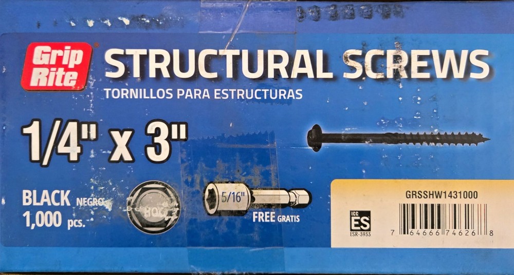 Grip-Rite Grip Rite Structural Screws Black - 1/4" x 3" - 1000 COUNT