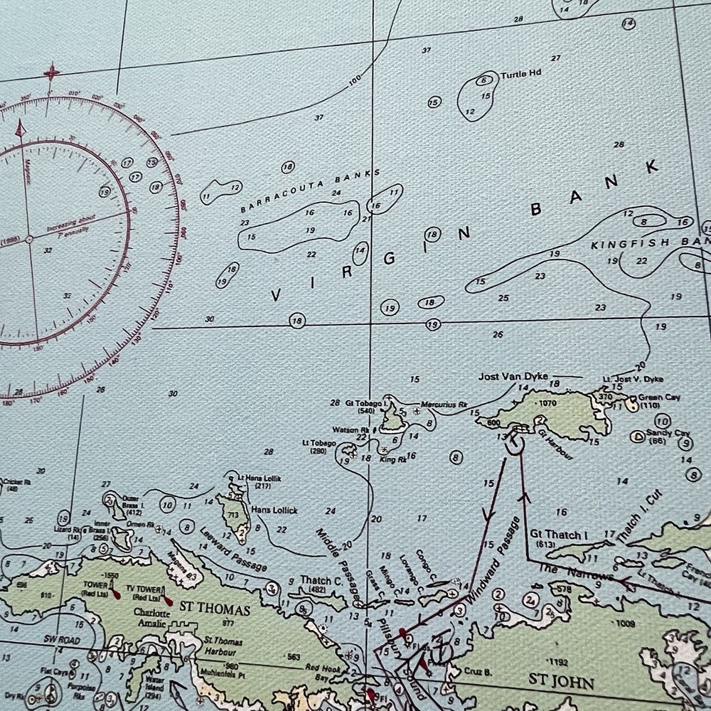 Vintage Framed Virgin Islands Nautical ChartImray Sailing Map Decor