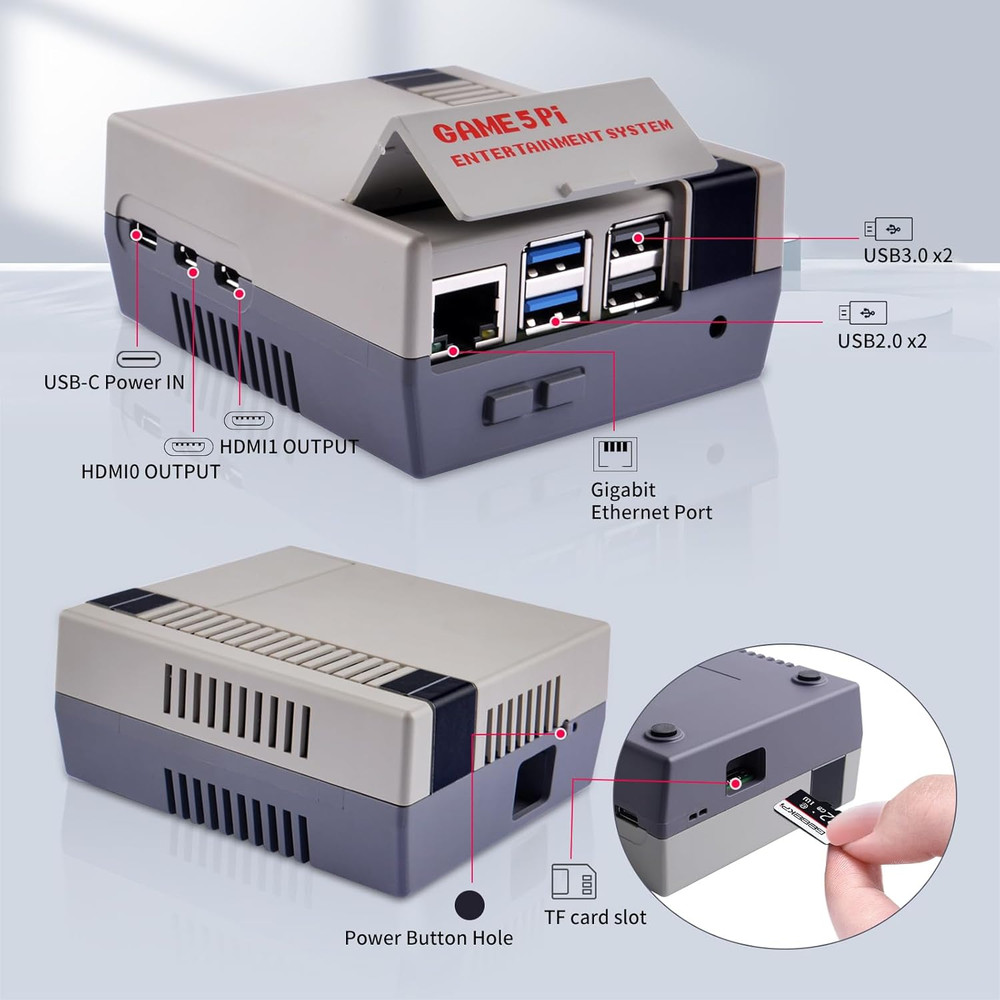 Case for Raspberry Pi 5, Pi 5 Case with Armor Lite V5 Active Cooler, Retro Gamin