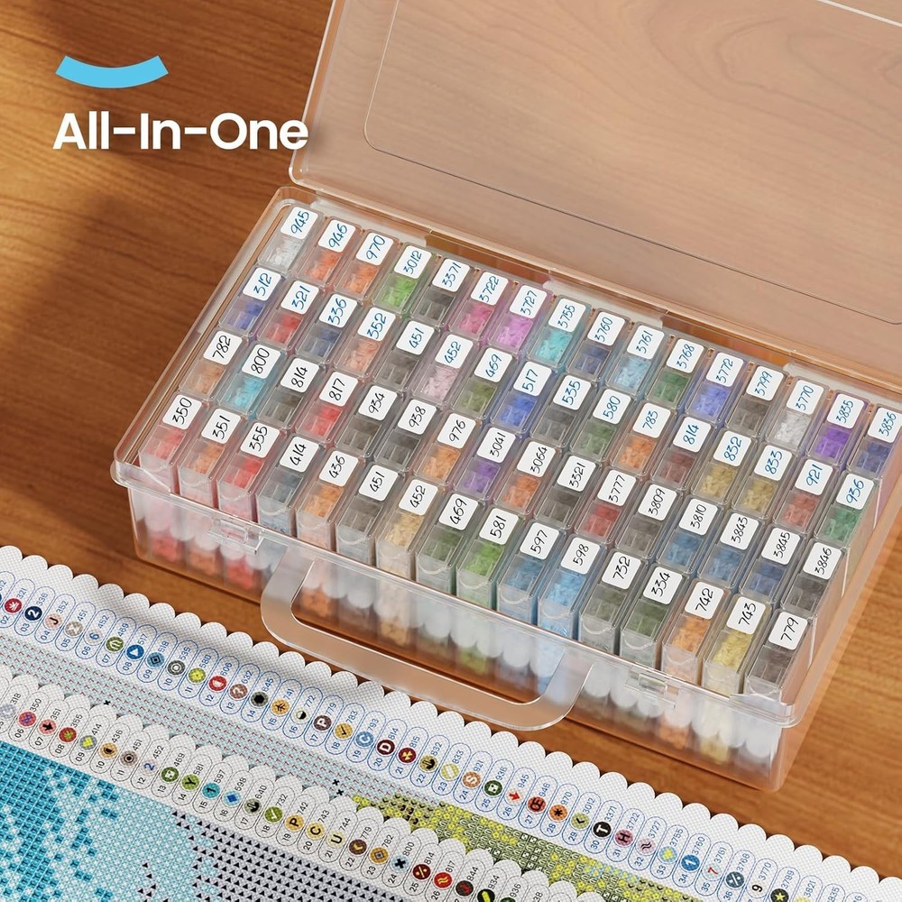Versatile 64 Jars with Labels: Portable Storage for Diamond Painting Tools