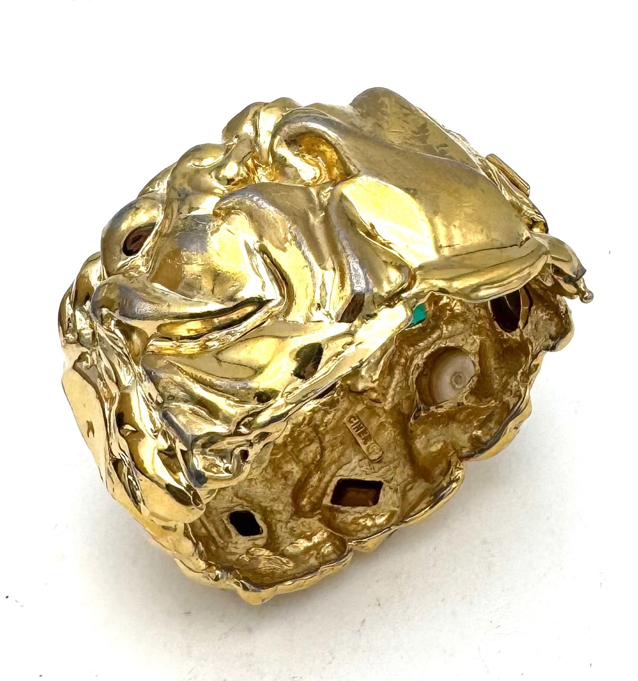 Vintage Ciner Mogul Gold Tone Pearl Gemstone Heavy Clamper Statement Bracelet