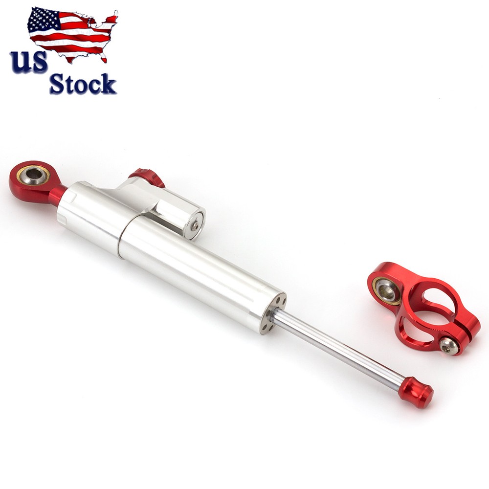 FXCNC CNC Adjustable Steering Damper Stabilizer Universal Motorcycle Silver&Red