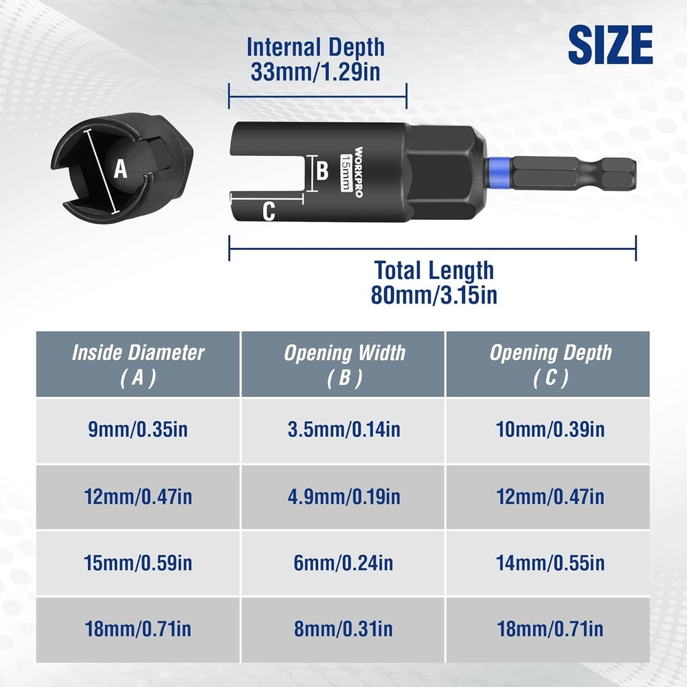 WORKPRO 4PCS Power Wing Nut Driver Bit 9-18mm Nut Wing Nut Socket 1/4" Hex Shank