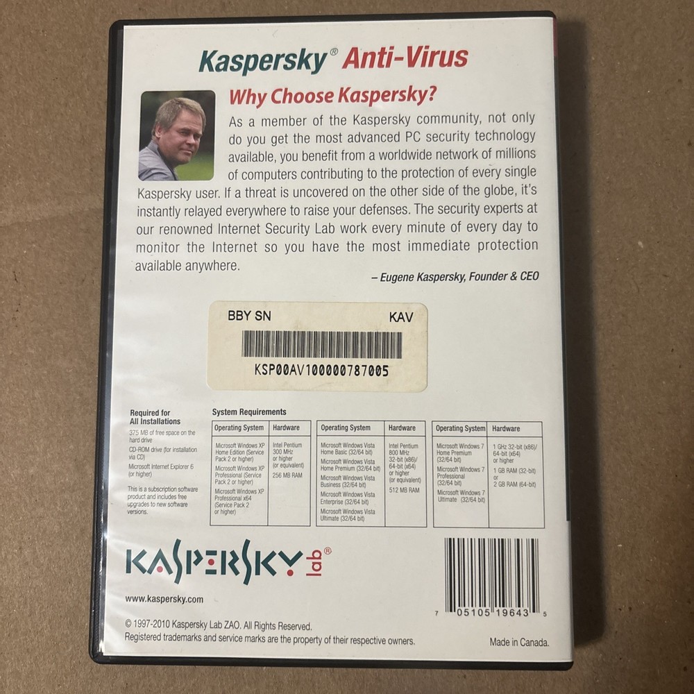 Kasperslab Anti-Virus Software PC Protection Netbook Compatible