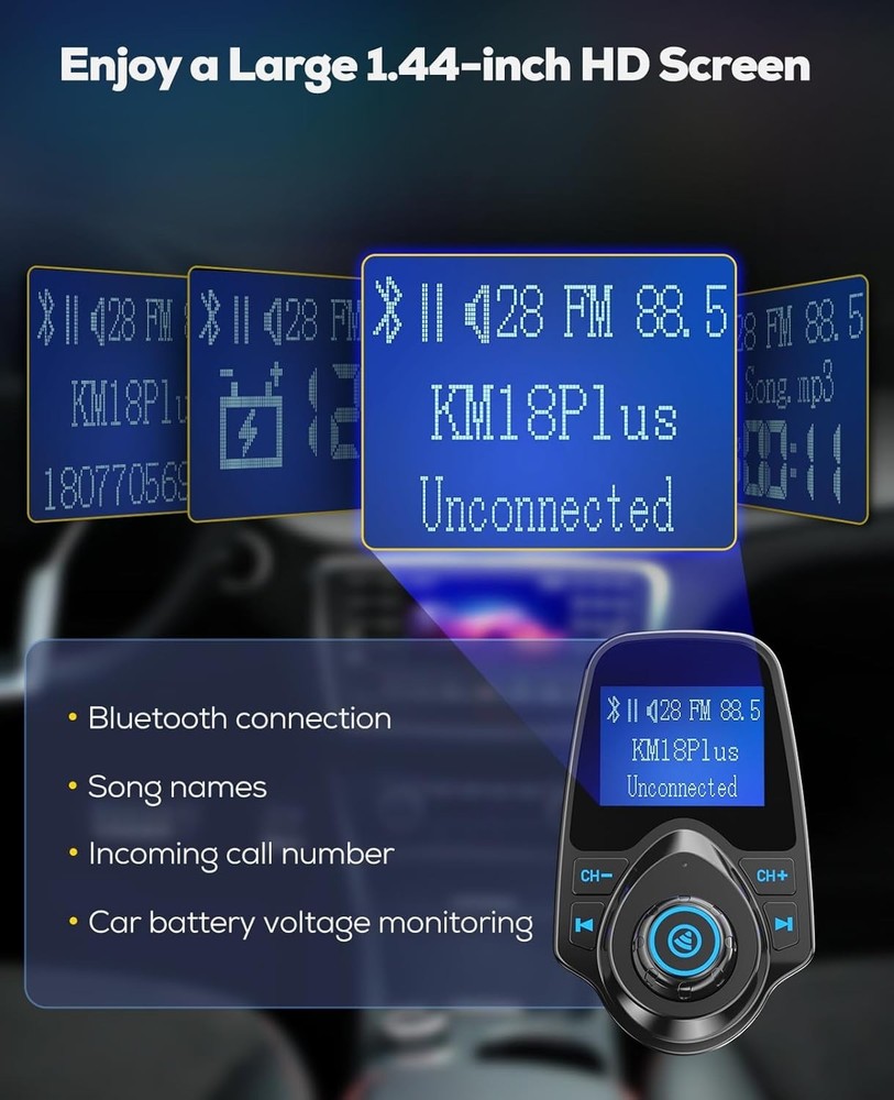 2026 KM18 Upgraded Version] 48W Bluetooth 5.4 Car Adapter with Fasting Chargi...