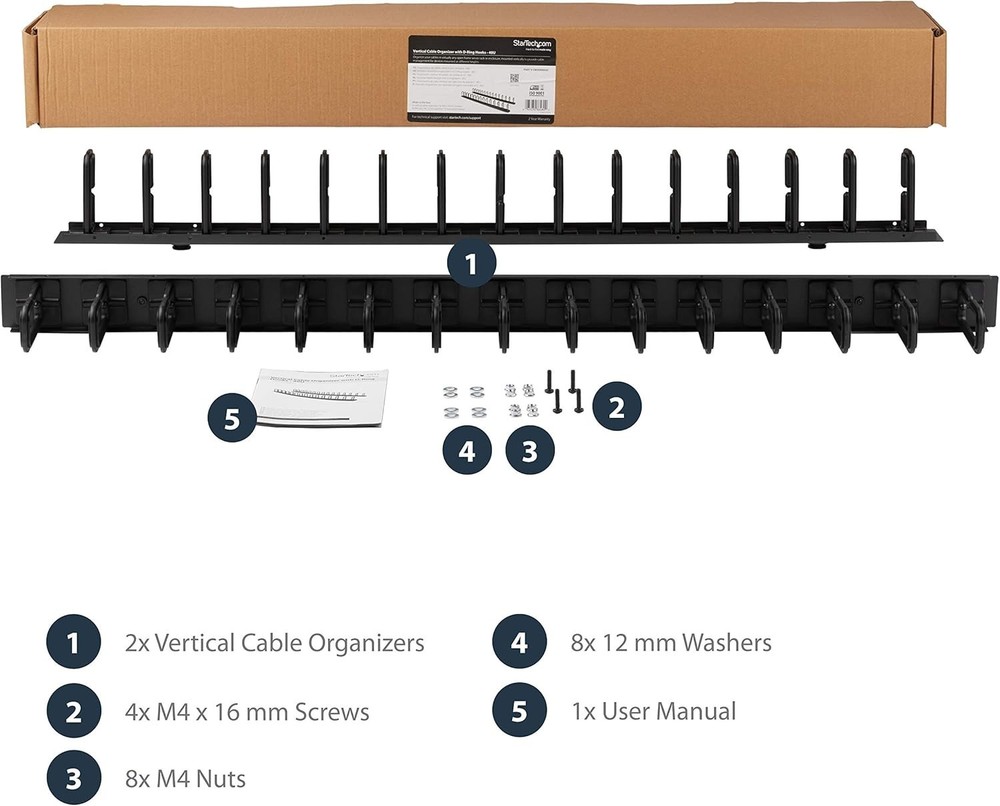 StarTech CMVER40UD Vertical Server Cable Organizer with D-Ring Hooks Rack Cord
