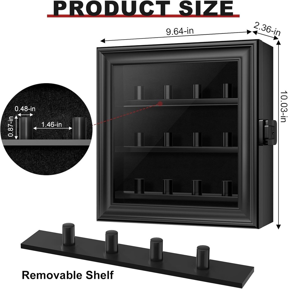 Championship Ring Display Case, 12 Posts 12 Posts-Rectangle, Black