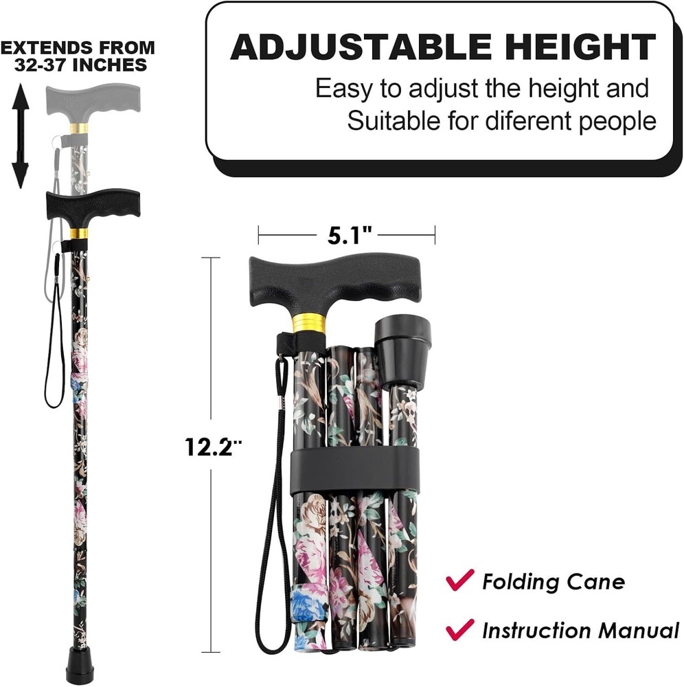 Comfortable 5-Level Height Adjustable Walking Cane - Effortless Mobility Support