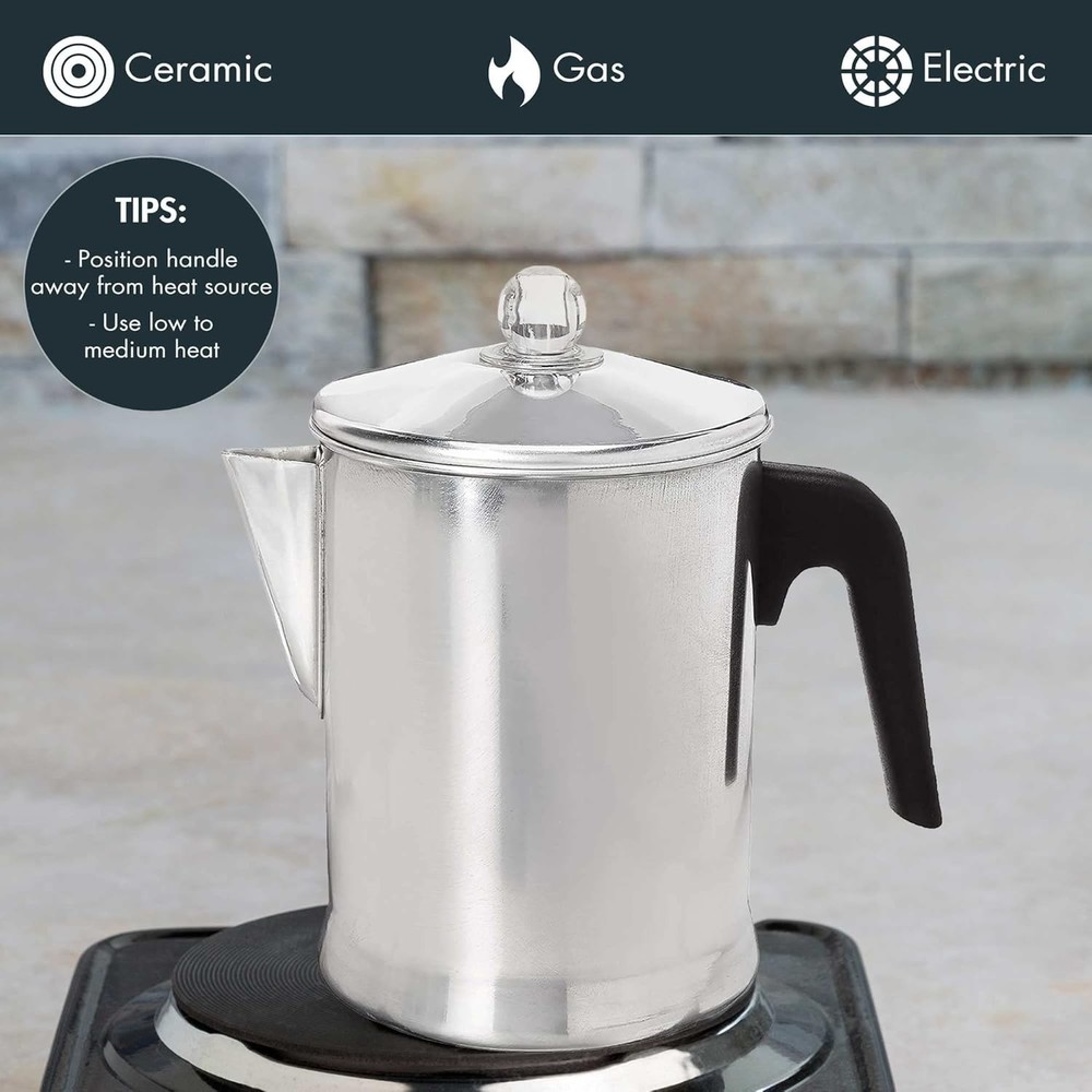 Primula Today Aluminum Stove Top Percolator Maker Durable, 9 Cup, Silver