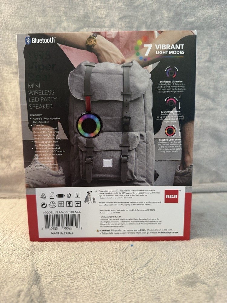 RCA TWS Viper Beat Mini Wireless Bluetooth LED Flame Effect Portable Speaker